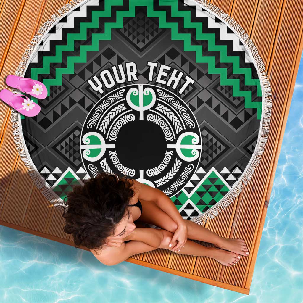 Personalised Aotearoa Niho Taniwha Motif Beach Blanket Green Style