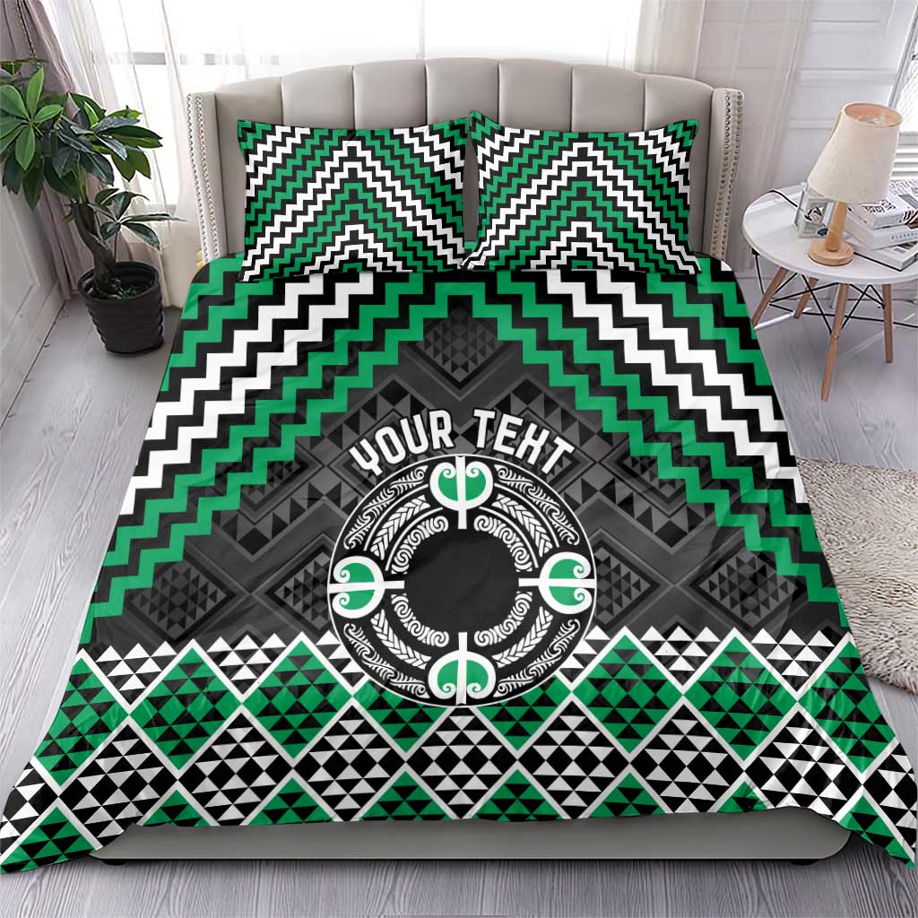 Personalised Aotearoa Niho Taniwha Motif Bedding Set Green Style LT9 - Polynesian Pride