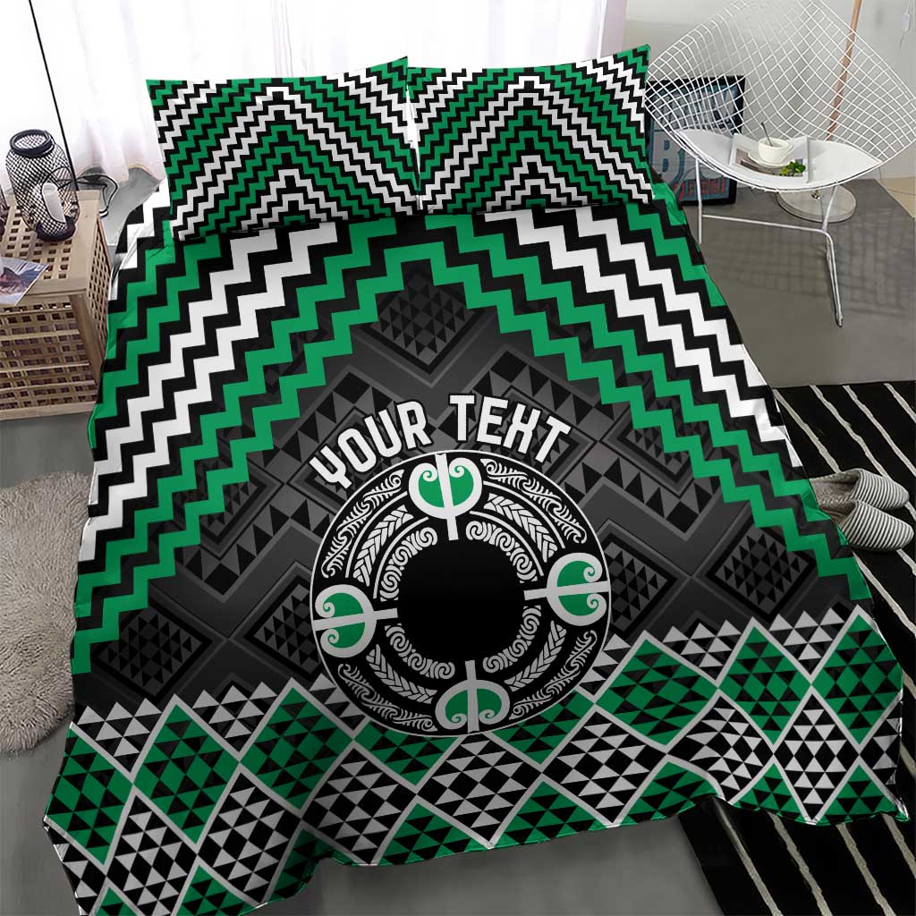 Personalised Aotearoa Niho Taniwha Motif Bedding Set Green Style LT9 - Polynesian Pride