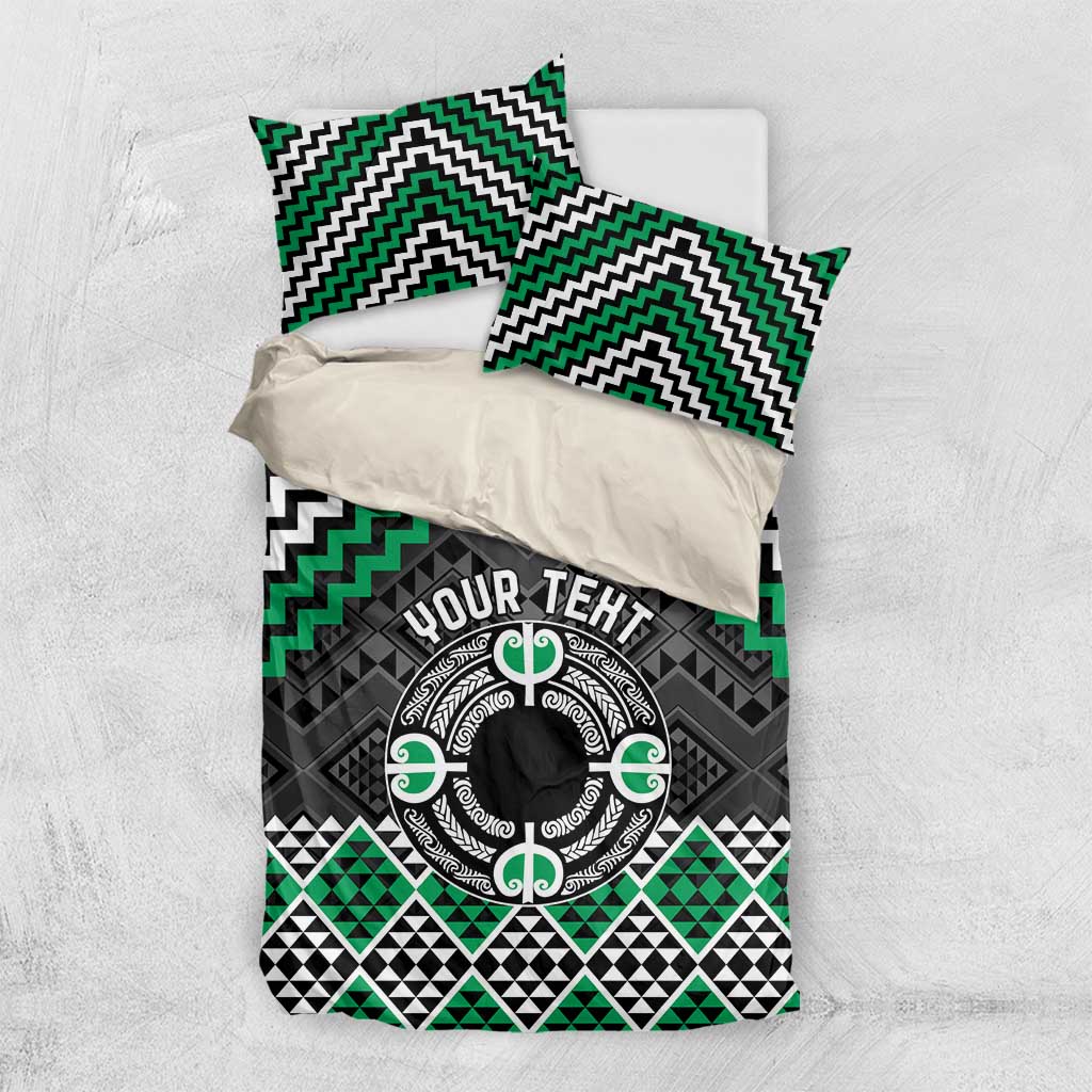 Personalised Aotearoa Niho Taniwha Motif Bedding Set Green Style LT9 US Twin 172cm x 218cm Green - Polynesian Pride