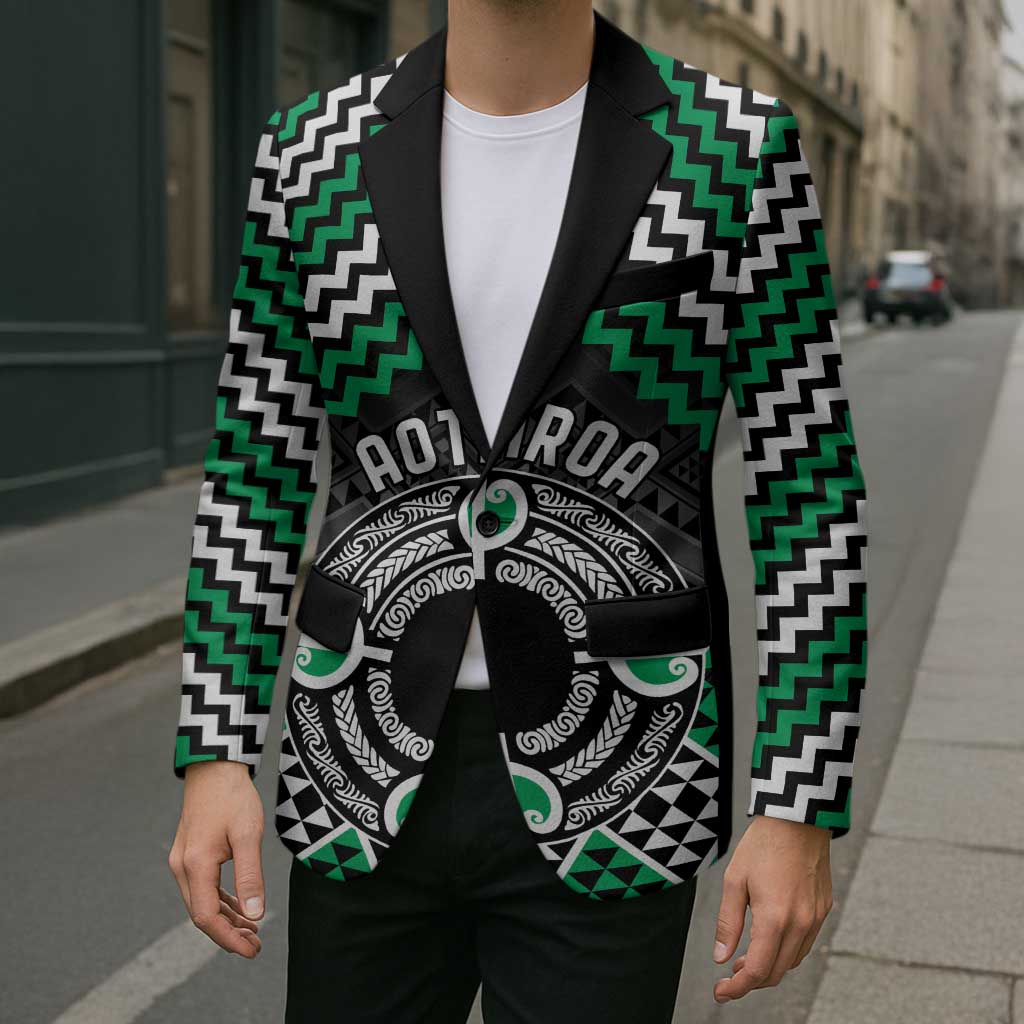 Personalised Aotearoa Niho Taniwha Motif Blazer Green Style - Polynesian Pride