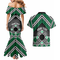 Personalised Aotearoa Niho Taniwha Motif Couples Matching Mermaid Dress and Hawaiian Shirt Green Style