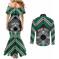 Personalised Aotearoa Niho Taniwha Motif Couples Matching Mermaid Dress and Long Sleeve Button Shirt Green Style
