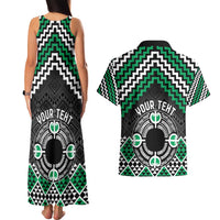Personalised Aotearoa Niho Taniwha Motif Couples Matching Tank Maxi Dress and Hawaiian Shirt Green Style
