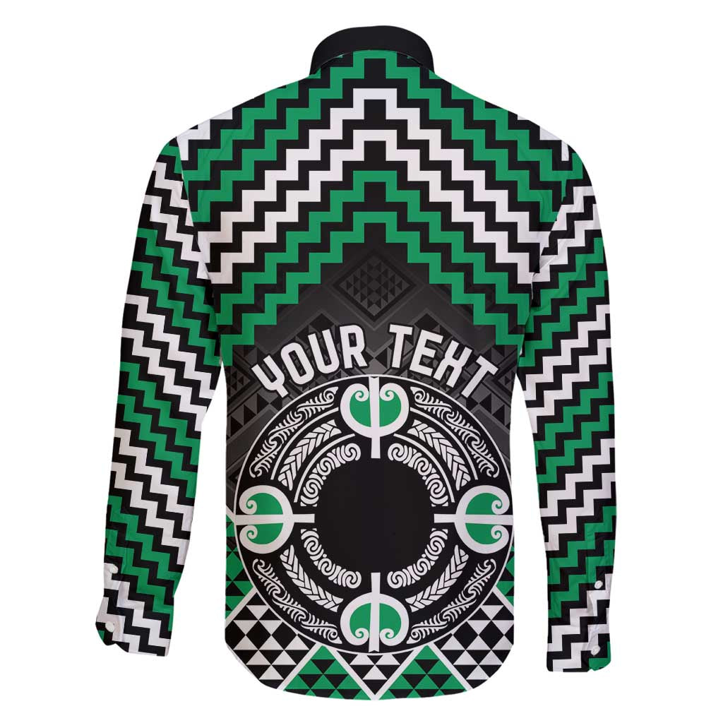 Personalised Aotearoa Niho Taniwha Motif Family Matching Long Sleeve Bodycon Dress and Hawaiian Shirt Green Style