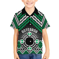 Personalised Aotearoa Niho Taniwha Motif Family Matching Long Sleeve Bodycon Dress and Hawaiian Shirt Green Style