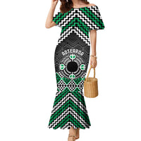 Personalised Aotearoa Niho Taniwha Motif Family Matching Mermaid Dress and Hawaiian Shirt Green Style