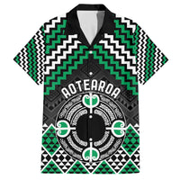 Personalised Aotearoa Niho Taniwha Motif Family Matching Off The Shoulder Long Sleeve Dress and Hawaiian Shirt Green Style
