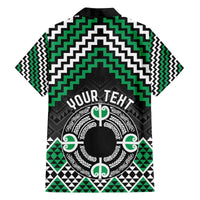 Personalised Aotearoa Niho Taniwha Motif Family Matching Off The Shoulder Long Sleeve Dress and Hawaiian Shirt Green Style