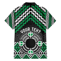 Personalised Aotearoa Niho Taniwha Motif Family Matching Off Shoulder Short Dress and Hawaiian Shirt Green Style