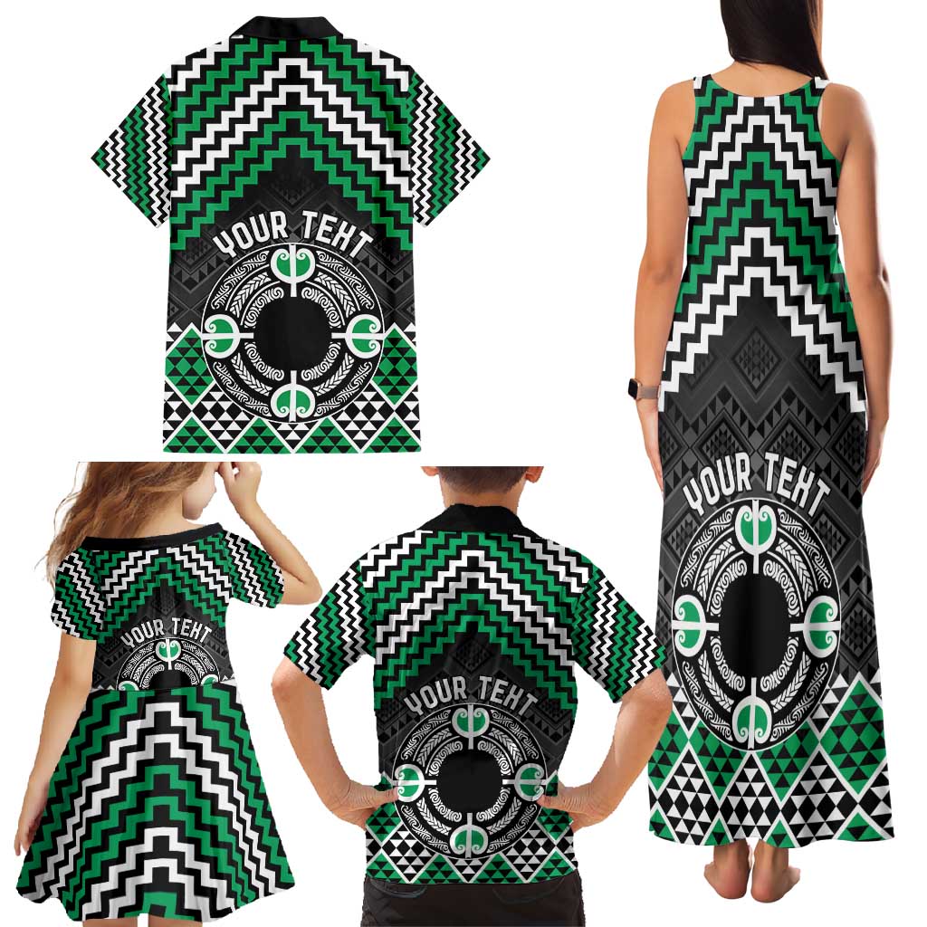 Personalised Aotearoa Niho Taniwha Motif Family Matching Tank Maxi Dress and Hawaiian Shirt Green Style