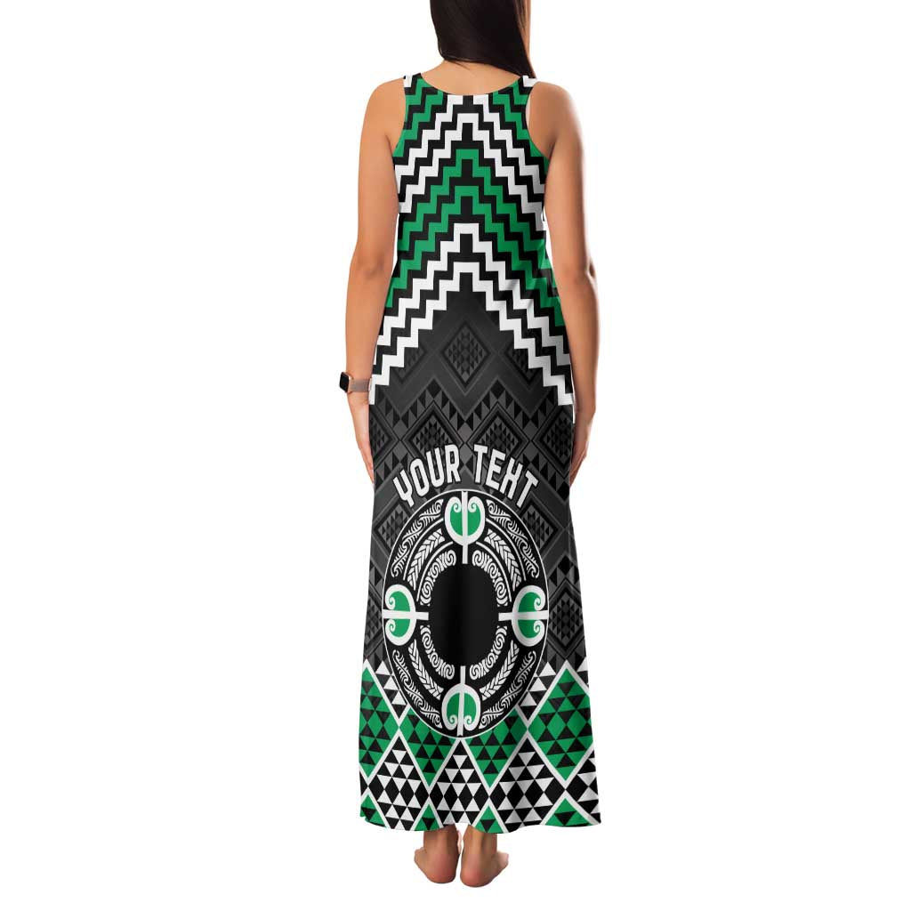 Personalised Aotearoa Niho Taniwha Motif Family Matching Tank Maxi Dress and Hawaiian Shirt Green Style