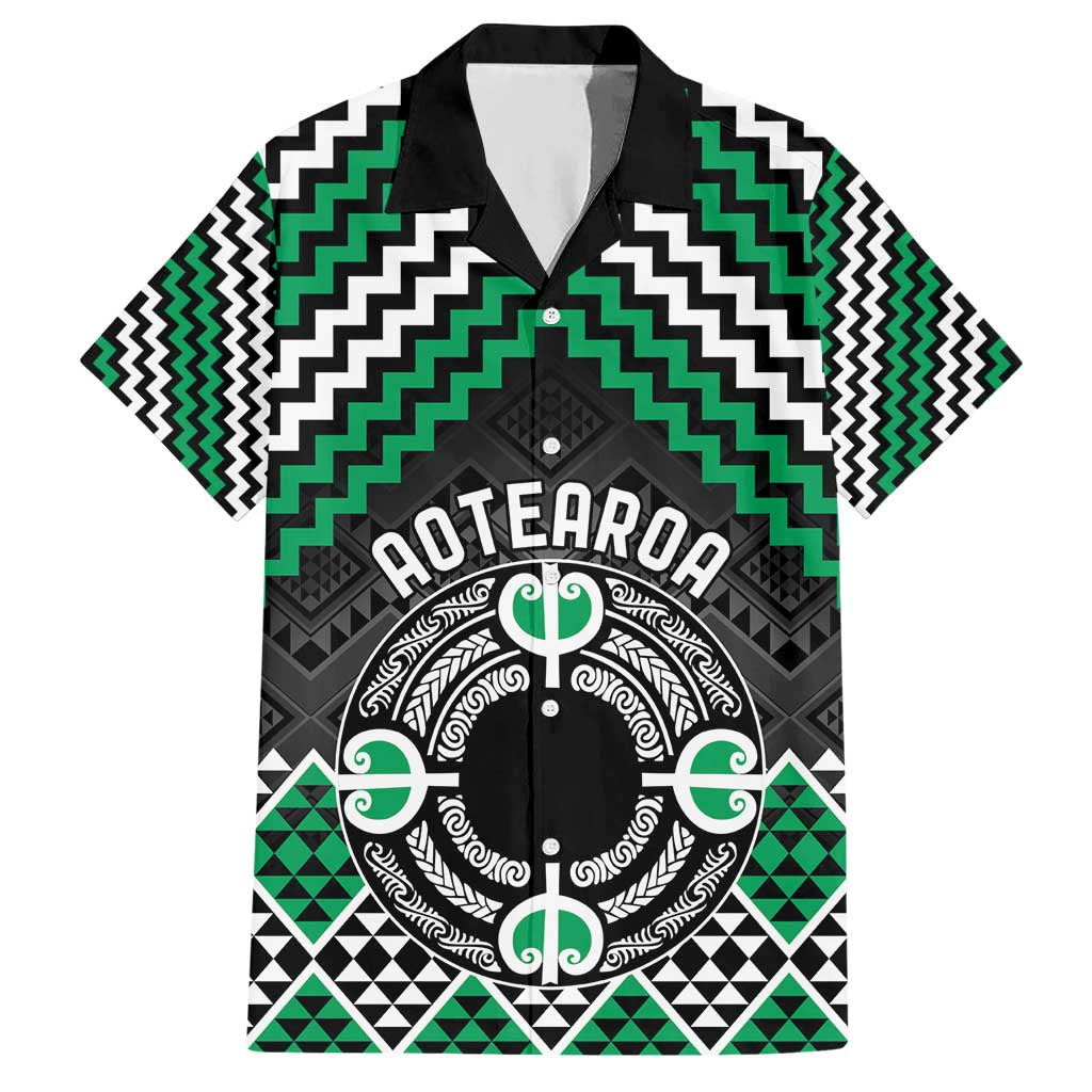 Personalised Aotearoa Niho Taniwha Motif Hawaiian Shirt Green Style