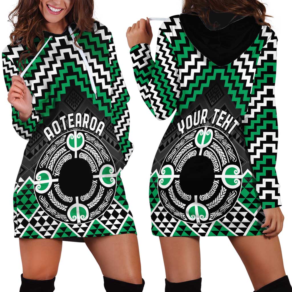 Personalised Aotearoa Niho Taniwha Motif Hoodie Dress Green Style