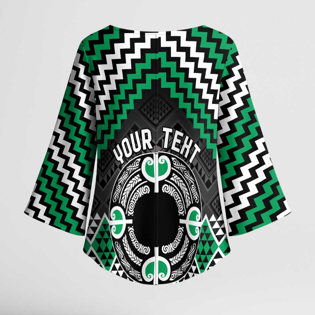 Personalised Aotearoa Niho Taniwha Motif Kimono Sleeve Blouse Green Style - Polynesian Pride