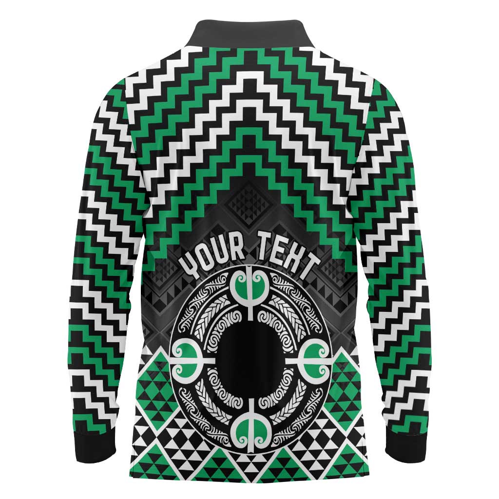 Personalised Aotearoa Niho Taniwha Motif Long Sleeve Polo Shirt Green Style LT9 - Polynesian Pride