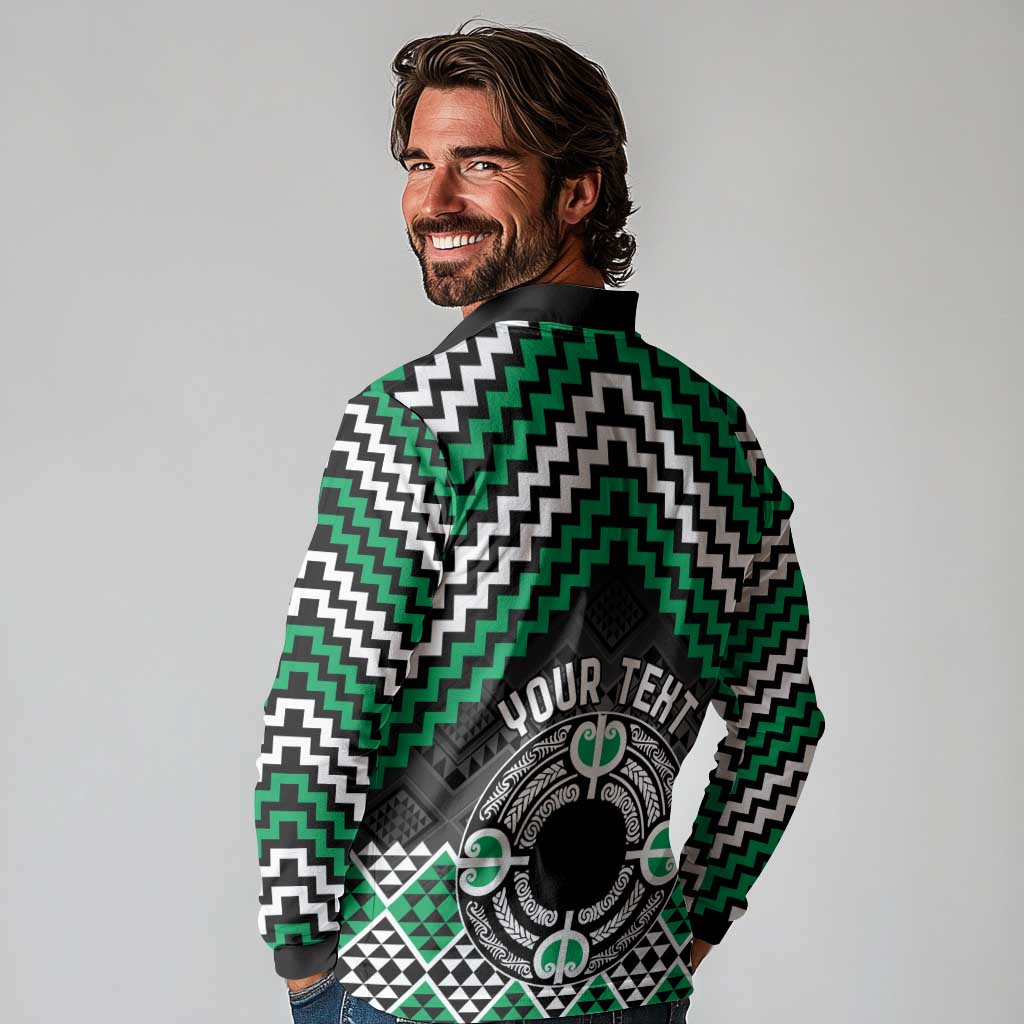 Personalised Aotearoa Niho Taniwha Motif Long Sleeve Polo Shirt Green Style LT9 - Polynesian Pride