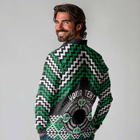 Personalised Aotearoa Niho Taniwha Motif Long Sleeve Polo Shirt Green Style LT9 - Polynesian Pride
