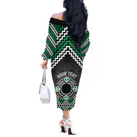 Personalised Aotearoa Niho Taniwha Motif Off The Shoulder Long Sleeve Dress Green Style
