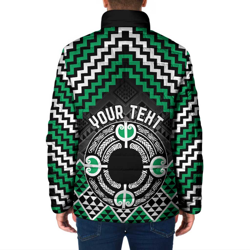 Personalised Aotearoa Niho Taniwha Motif Padded Jacket Green Style - Polynesian Pride