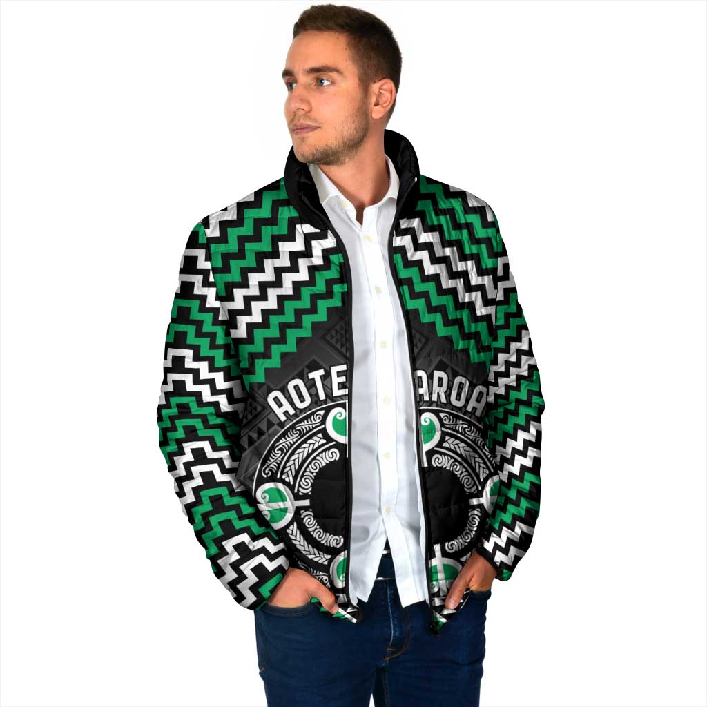 Personalised Aotearoa Niho Taniwha Motif Padded Jacket Green Style - Polynesian Pride