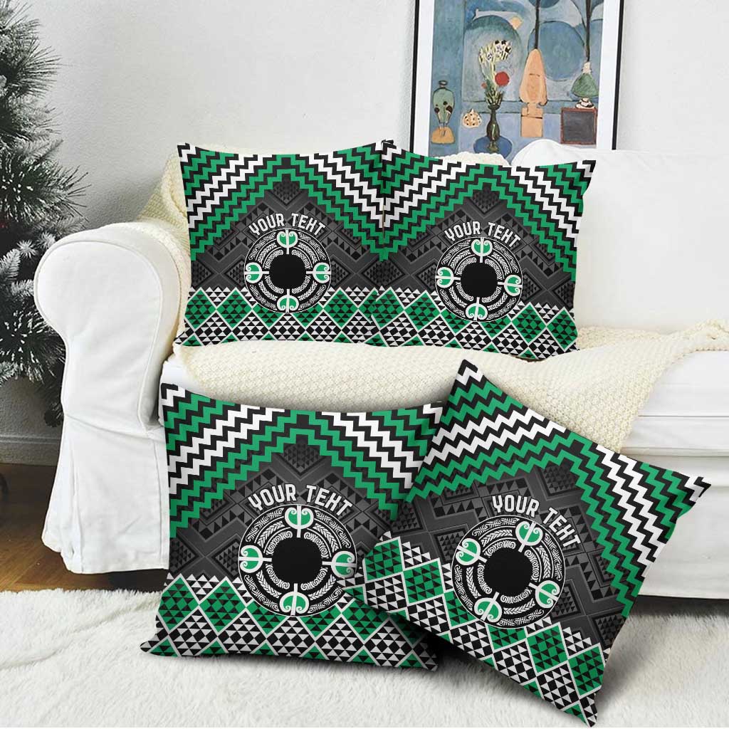 Personalised Aotearoa Niho Taniwha Motif Pillow Cover Green Style - Polynesian Pride