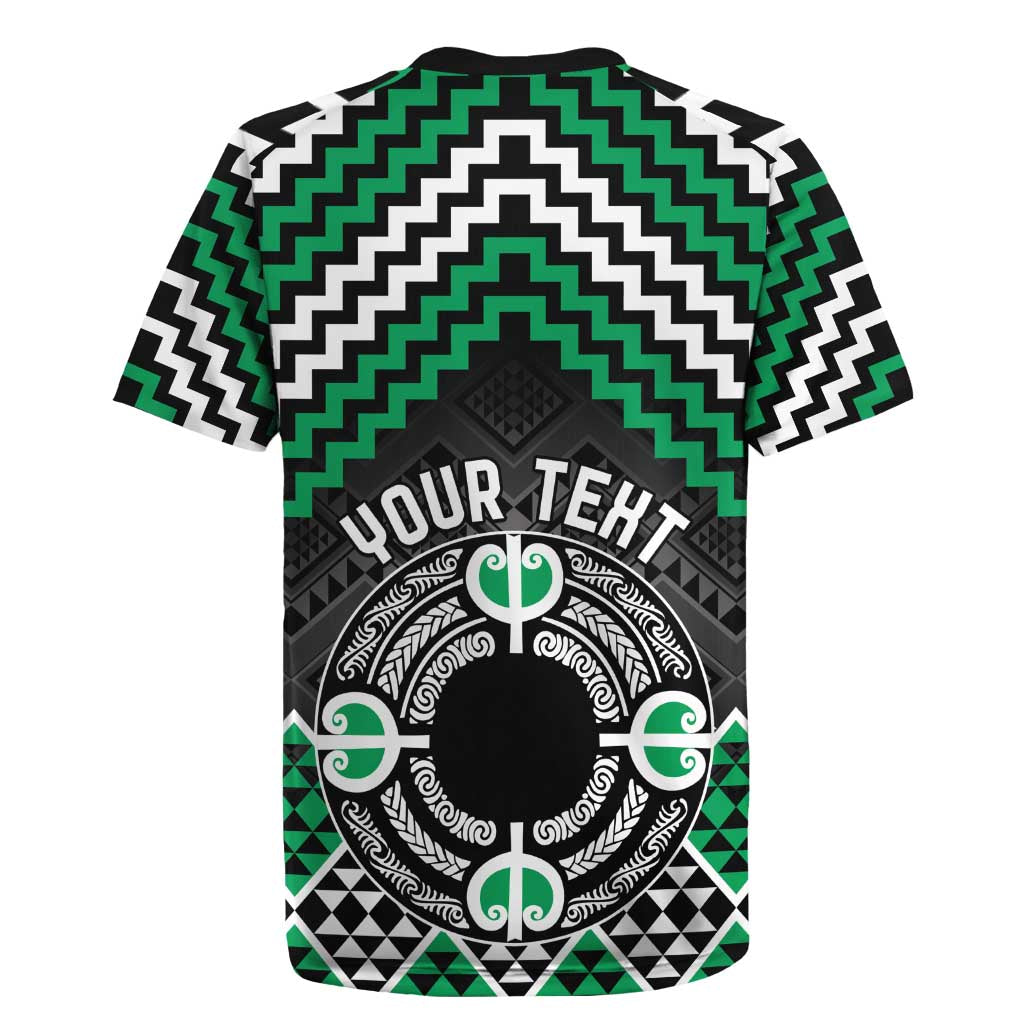 Personalised Aotearoa Niho Taniwha Motif Rugby Jersey Green Style