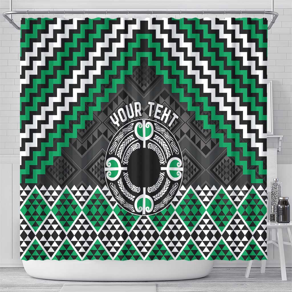 Personalised Aotearoa Niho Taniwha Motif Shower Curtain Green Style