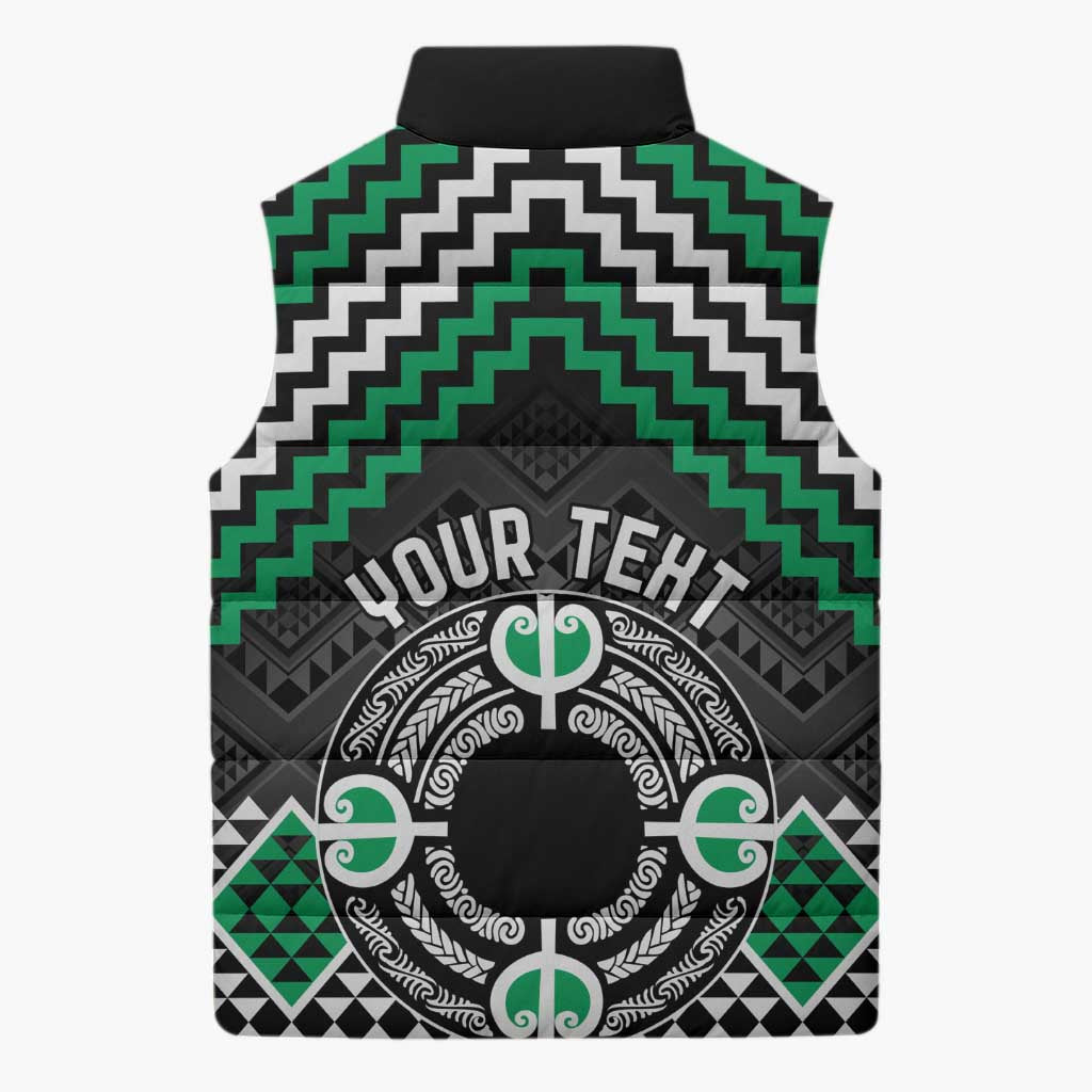 Personalised Aotearoa Niho Taniwha Motif Sleeveless Puffer Jacket Green Style - Polynesian Pride