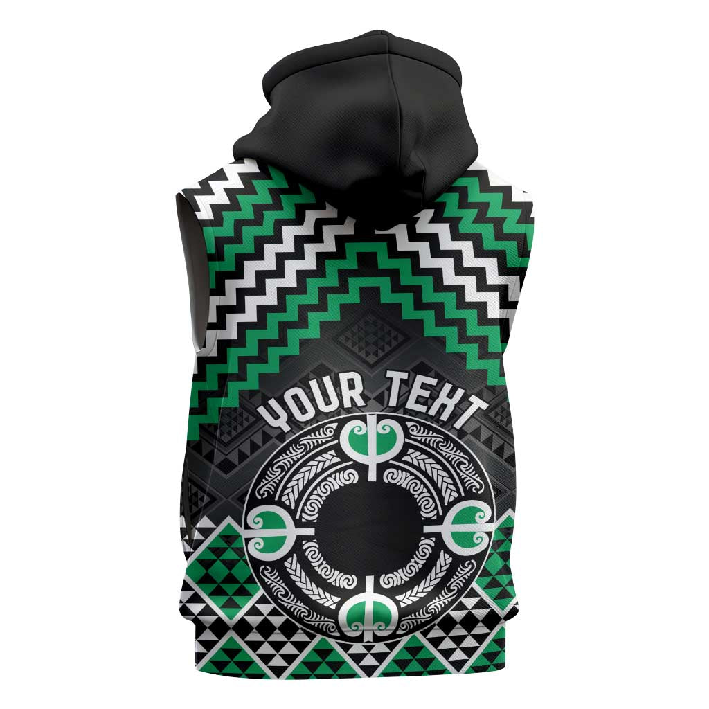 Personalised Aotearoa Niho Taniwha Motif Sleeveless Zip Hoodie Green Style - Polynesian Pride