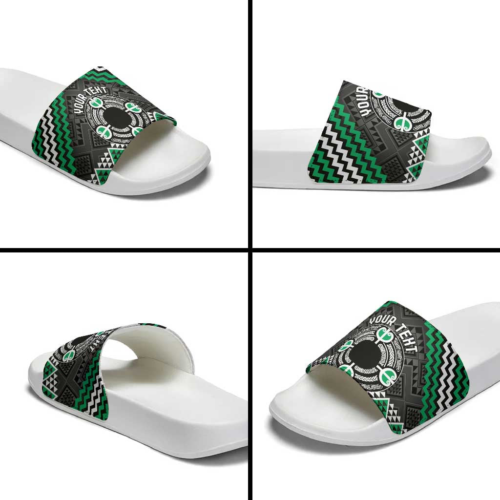 Personalised Aotearoa Niho Taniwha Motif Slide Sandals Green Style - Polynesian Pride