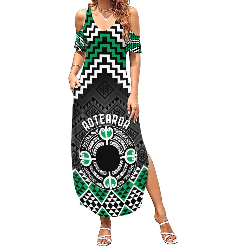 Personalised Aotearoa Niho Taniwha Motif Summer Maxi Dress Green Style
