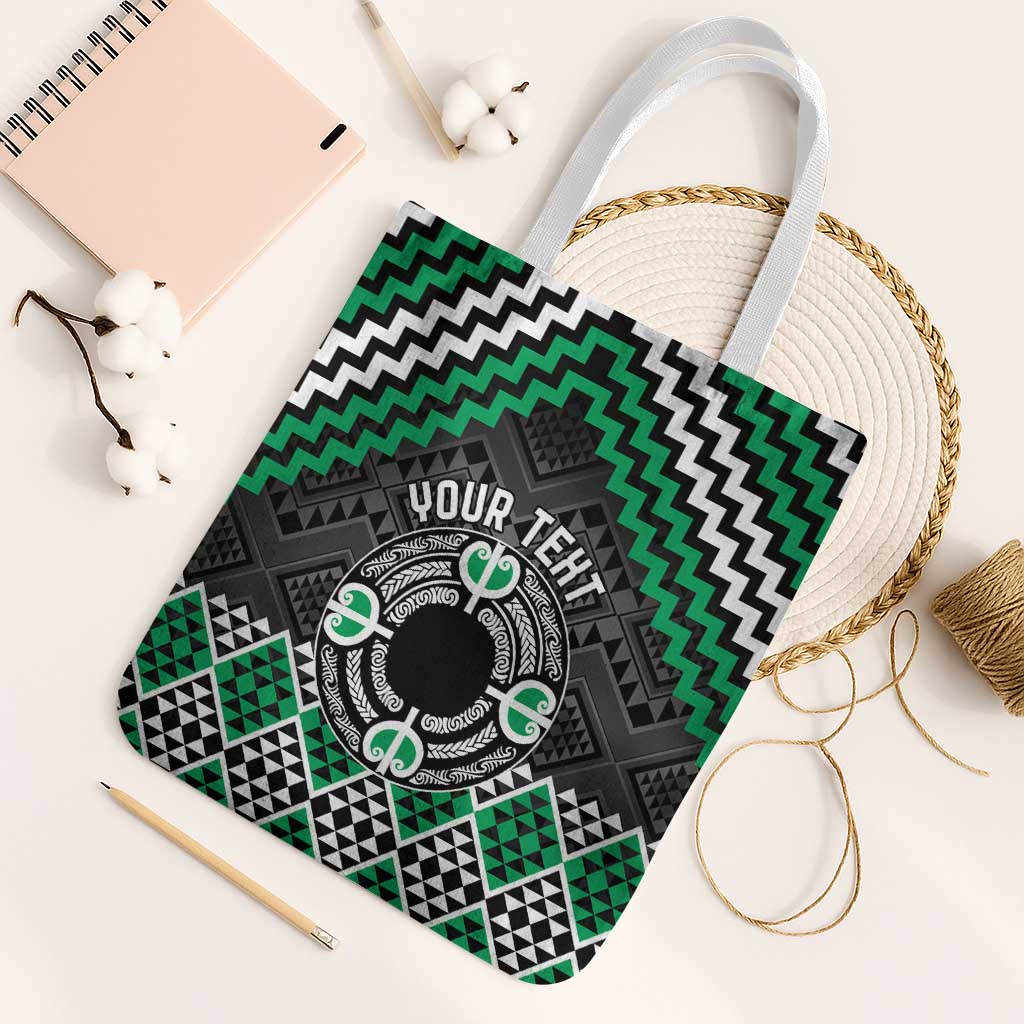 Personalised Aotearoa Niho Taniwha Motif Tote Bag Green Style - Polynesian Pride