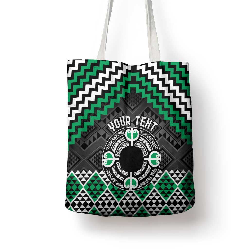 Personalised Aotearoa Niho Taniwha Motif Tote Bag Green Style - Polynesian Pride