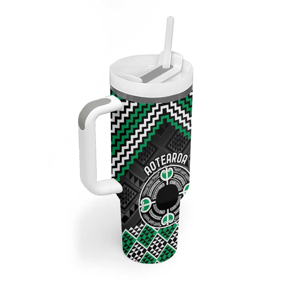 Personalised Aotearoa Niho Taniwha Motif Tumbler With Handle Green Style