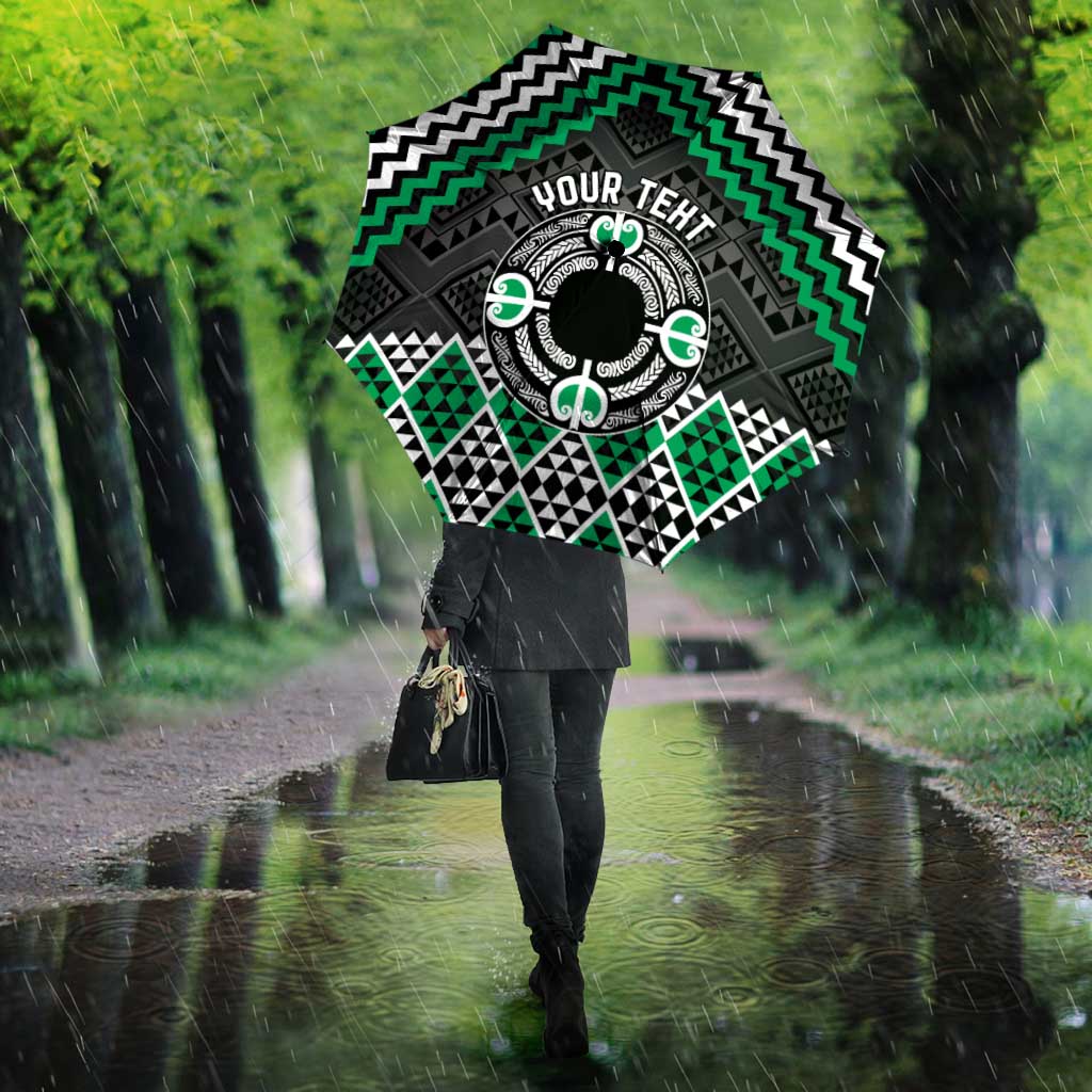 Personalised Aotearoa Niho Taniwha Motif Umbrella Green Style - Polynesian Pride