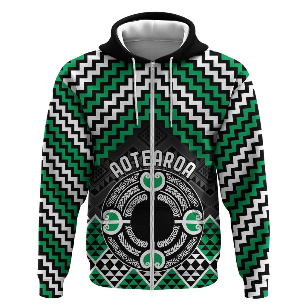 Personalised Aotearoa Niho Taniwha Motif Zip Hoodie Green Style LT9 Zip Hoodie Green - Polynesian Pride