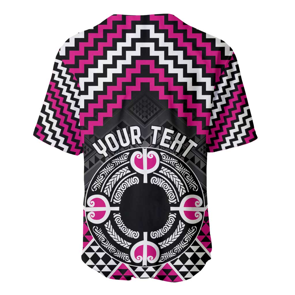 Personalised Aotearoa Niho Taniwha Motif Baseball Jersey Pink Style