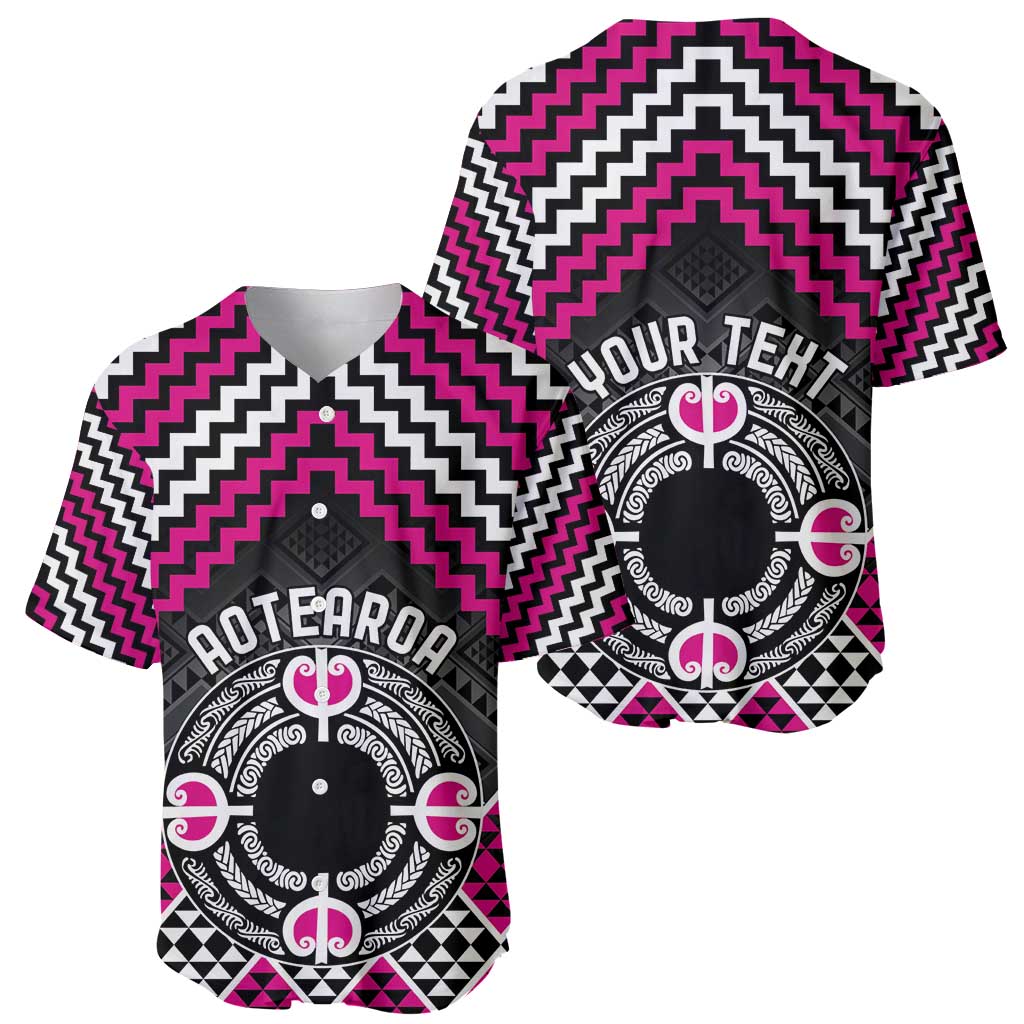 Personalised Aotearoa Niho Taniwha Motif Baseball Jersey Pink Style