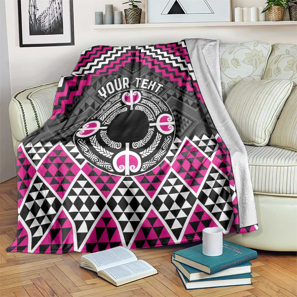 Personalised Aotearoa Niho Taniwha Motif Blanket Pink Style