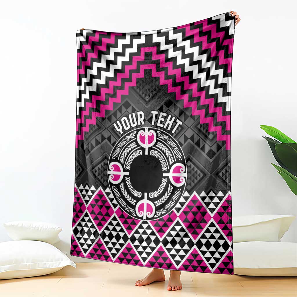Personalised Aotearoa Niho Taniwha Motif Blanket Pink Style