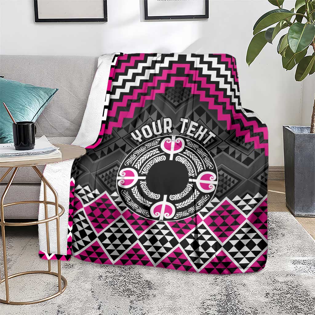 Personalised Aotearoa Niho Taniwha Motif Blanket Pink Style
