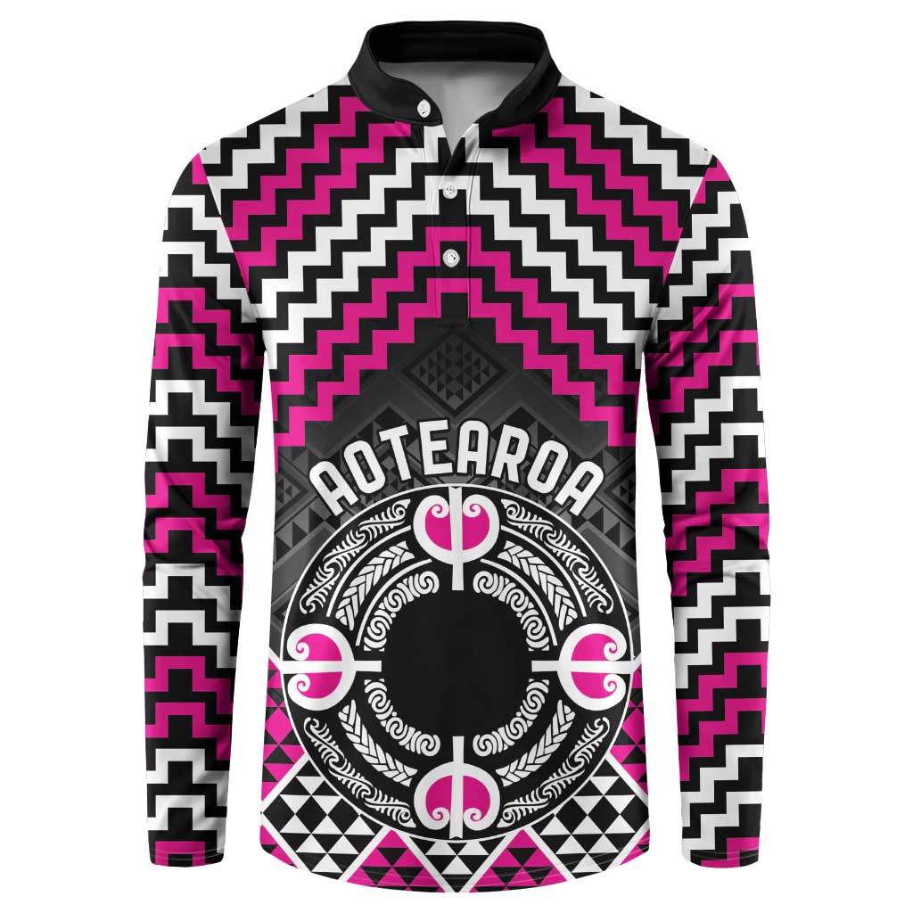 Personalised Aotearoa Niho Taniwha Motif Button Sweatshirt Pink Style