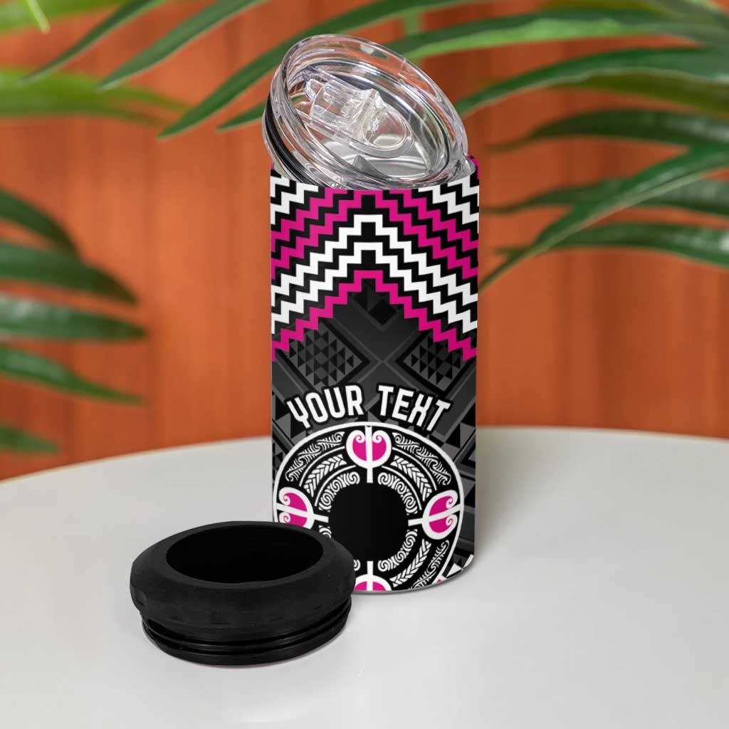 Personalised Aotearoa Niho Taniwha Motif 4 in 1 Can Cooler Tumbler Pink Style