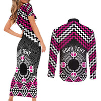 Personalised Aotearoa Niho Taniwha Motif Couples Matching Short Sleeve Bodycon Dress and Long Sleeve Button Shirt Pink Style LT9 - Polynesian Pride