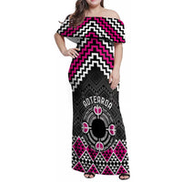 Personalised Aotearoa Niho Taniwha Motif Family Matching Off Shoulder Maxi Dress and Hawaiian Shirt Pink Style