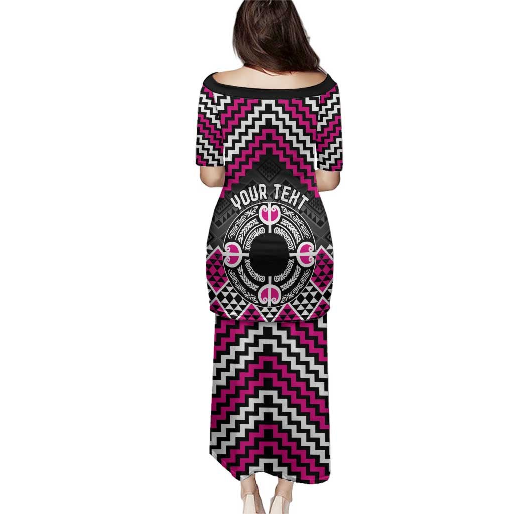 Personalised Aotearoa Niho Taniwha Motif Family Matching Puletasi and Hawaiian Shirt Pink Style