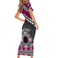 Personalised Aotearoa Niho Taniwha Motif Family Matching Short Sleeve Bodycon Dress and Hawaiian Shirt Pink Style