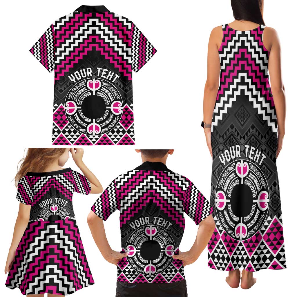 Personalised Aotearoa Niho Taniwha Motif Family Matching Tank Maxi Dress and Hawaiian Shirt Pink Style