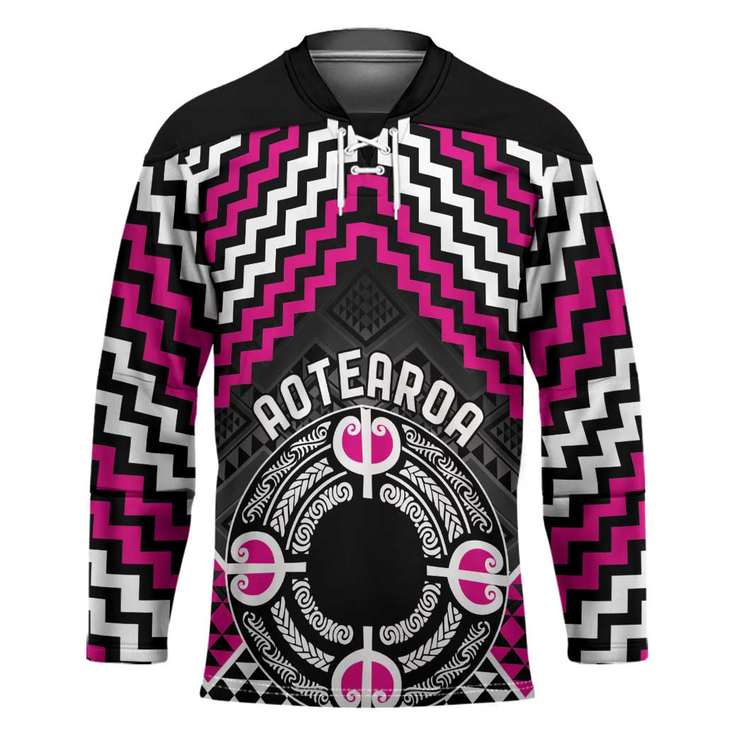Personalised Aotearoa Niho Taniwha Motif Hockey Jersey Pink Style - Polynesian Pride